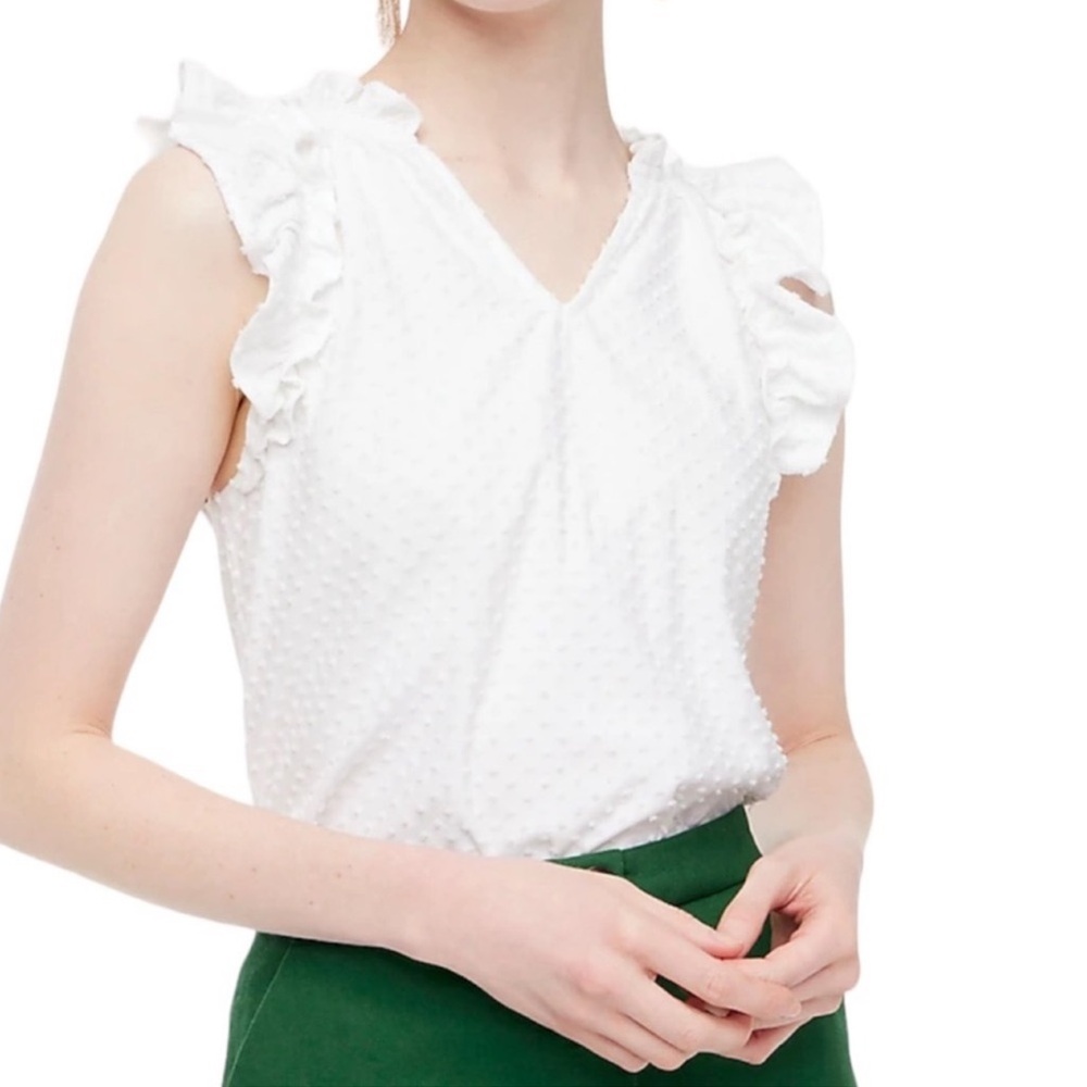 J.Crew Factory Ruffle Sleeve Clip-Dot Top in Pure White